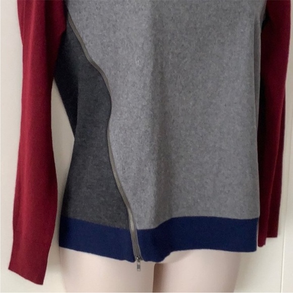 J. Crew Mixed Media Gray Navy Burgundy Wool Zipper Details Sweater S - Picture 5 of 7